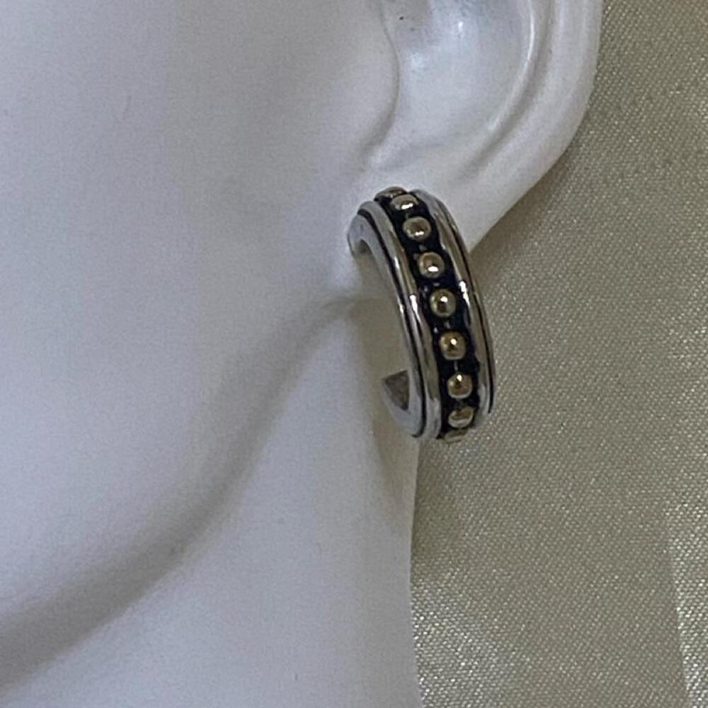 Vintage Two-Tone Silver Gold Beaded Hoop Earrings Pierced